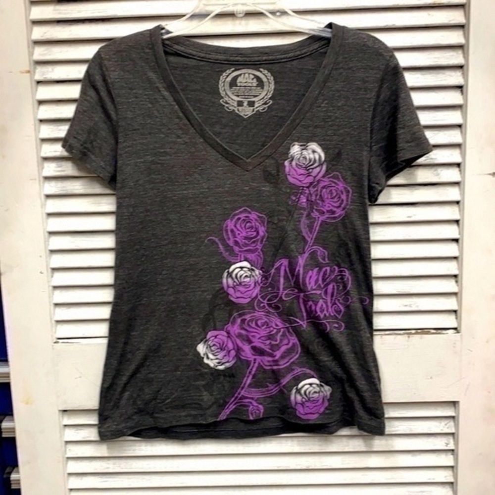 Gray and Purple Graphic V-Neck Tee